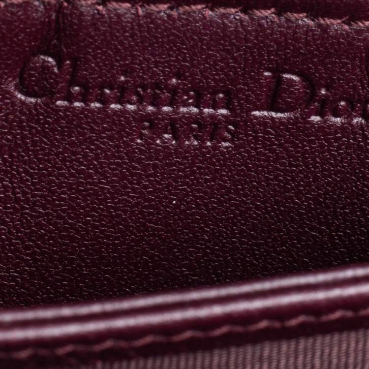 Pre Owned Dior Burgundy Cannage Leather Gusset Card Holder