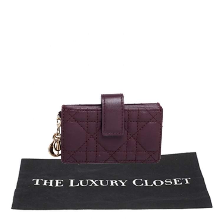 Pre Owned Dior Burgundy Cannage Leather Gusset Card Holder