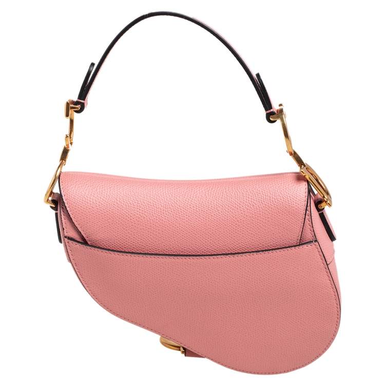 Pre Owned Dior Pink Leather Mini Saddle Bag