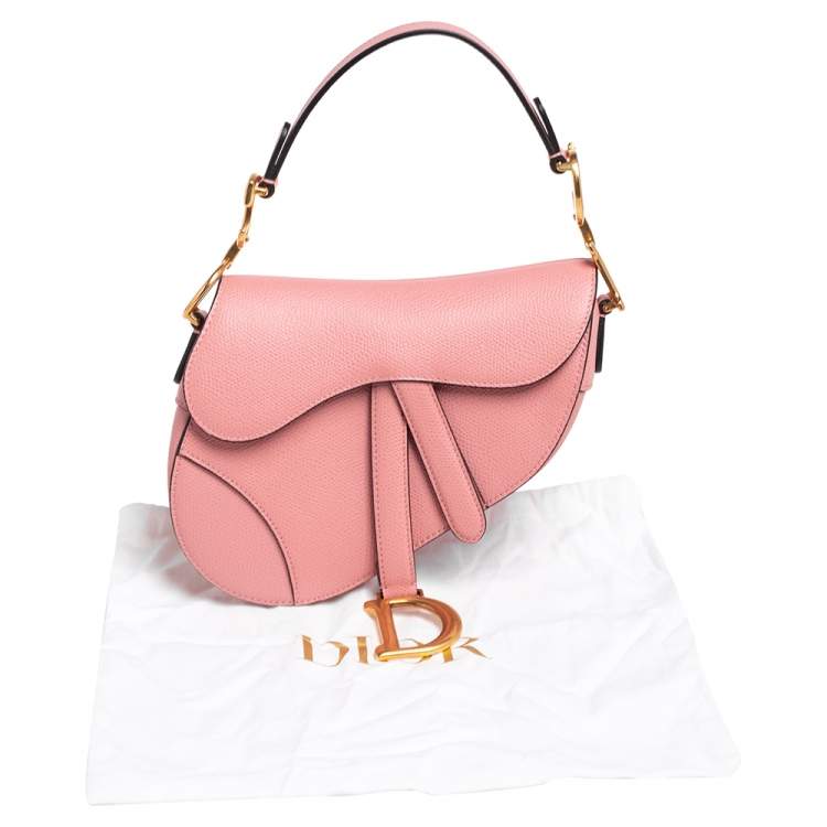 Pre Owned Dior Pink Leather Mini Saddle Bag