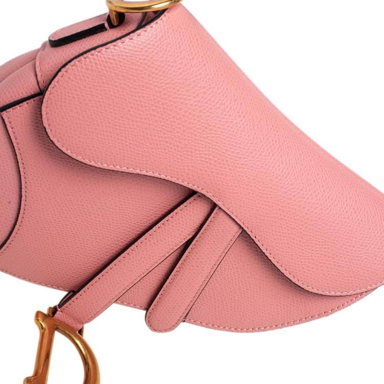 Pre Owned Dior Pink Leather Mini Saddle Bag