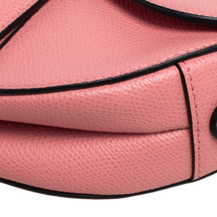 Pre Owned Dior Pink Leather Mini Saddle Bag
