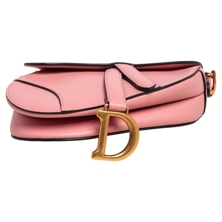 Pre Owned Dior Pink Leather Mini Saddle Bag