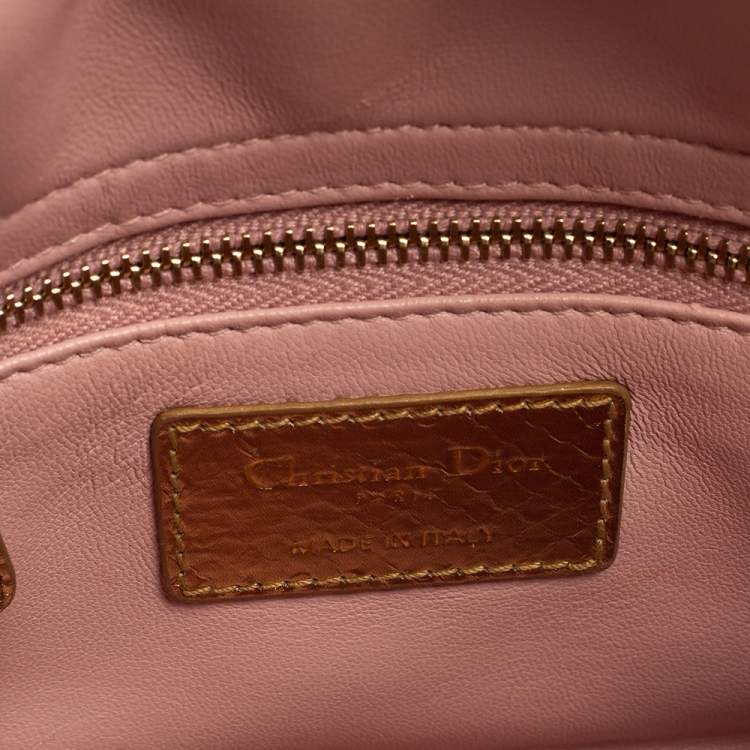Pre Owned Dior Metallic Gold Python Mini Lady Dior Tote