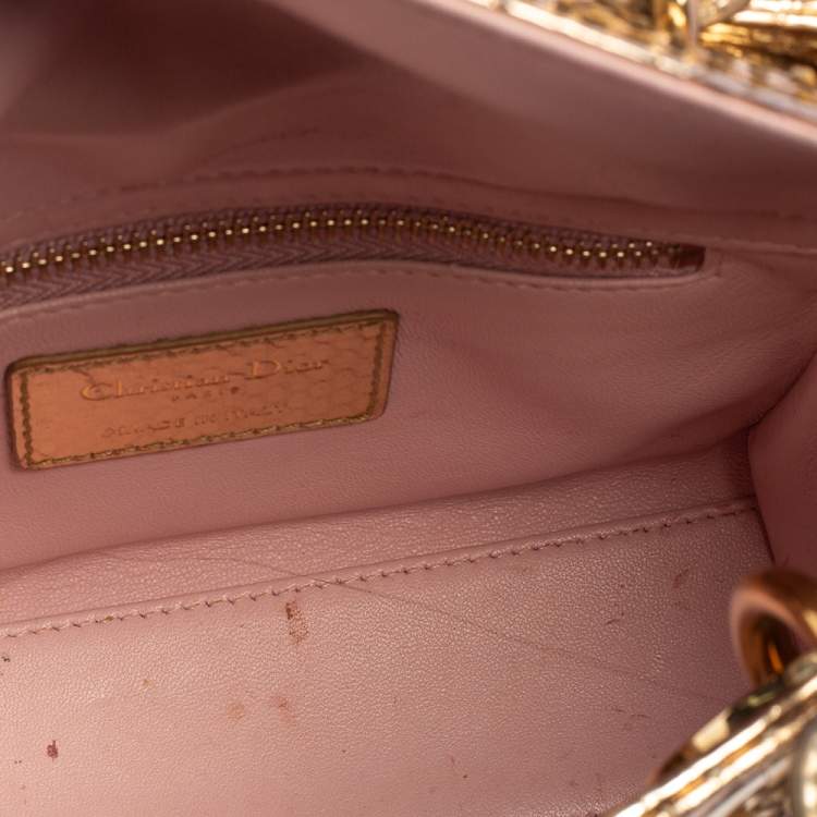 Pre Owned Dior Metallic Gold Python Mini Lady Dior Tote