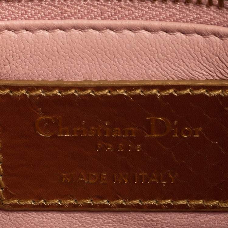 Pre Owned Dior Metallic Gold Python Mini Lady Dior Tote