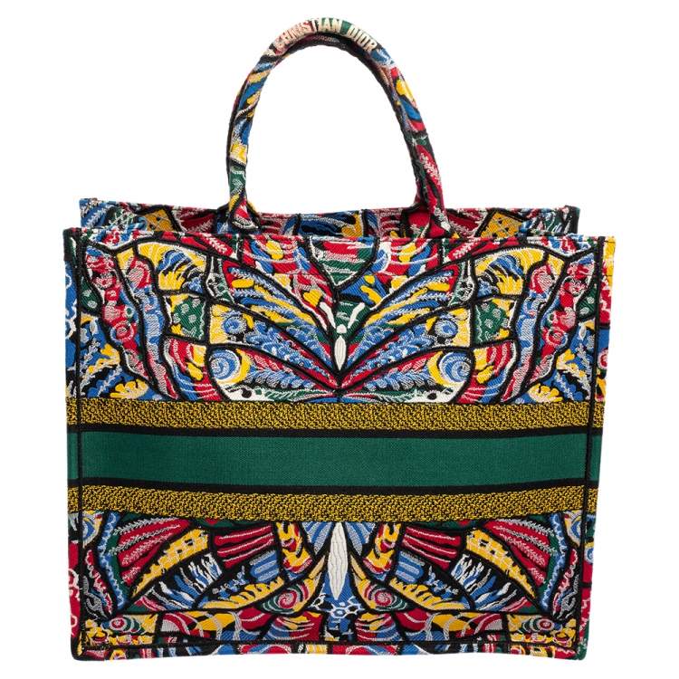 Pre Owned Dior Multicolor Embroidered Canvas Butterfly Book Tote