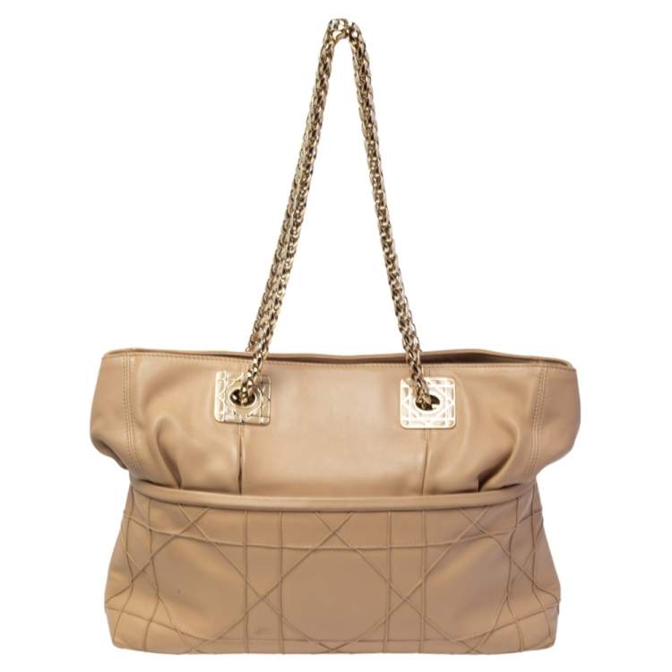 Pre Owned Dior Beige Cannage Leather Granville Chain Link Tote