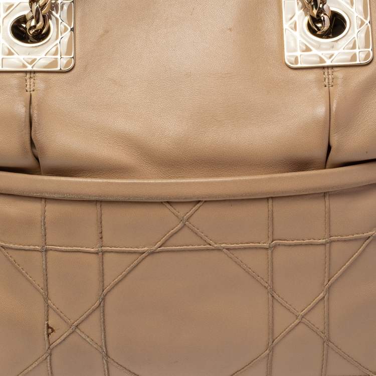 Pre Owned Dior Beige Cannage Leather Granville Chain Link Tote