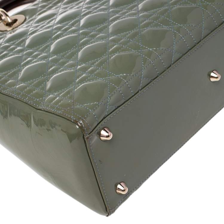 Pre Owned Dior Green Cannage Patent Leather Large Lady Dior Tote