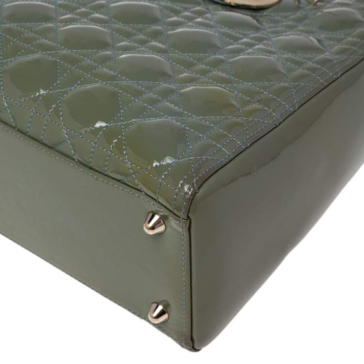 Pre Owned Dior Green Cannage Patent Leather Large Lady Dior Tote