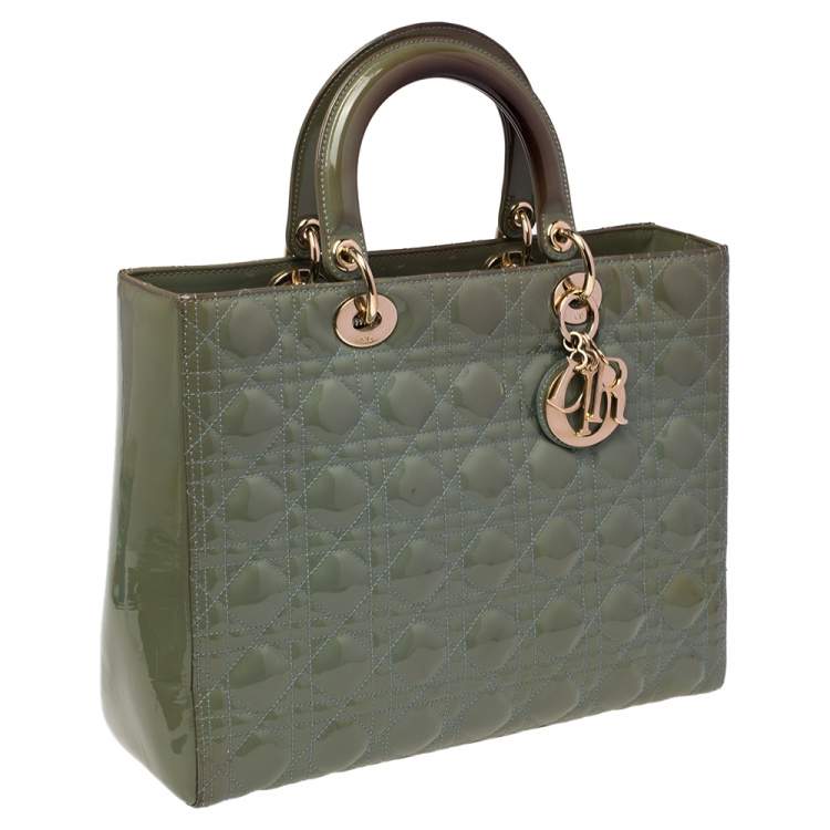 Pre Owned Dior Green Cannage Patent Leather Large Lady Dior Tote