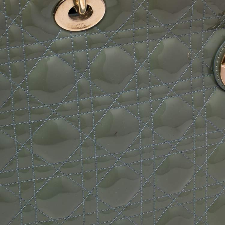 Pre Owned Dior Green Cannage Patent Leather Large Lady Dior Tote