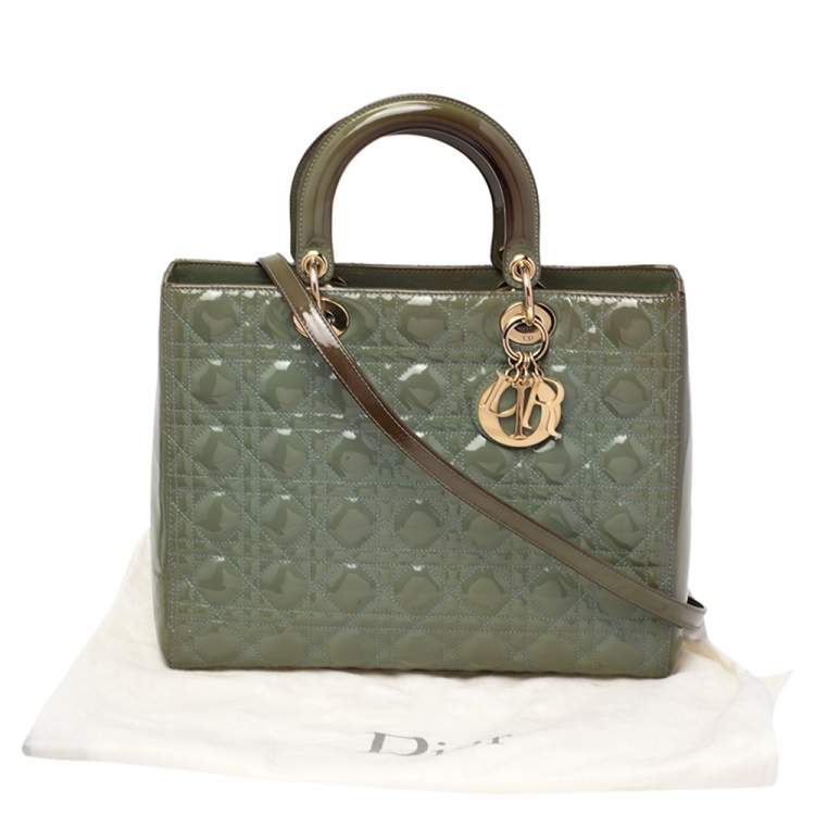 Pre Owned Dior Green Cannage Patent Leather Large Lady Dior Tote