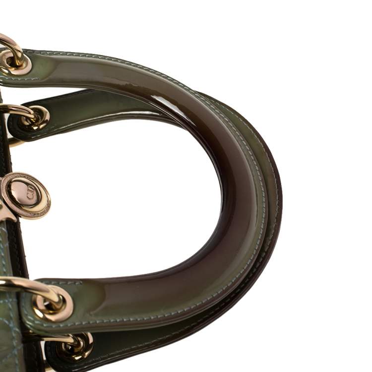 Pre Owned Dior Green Cannage Patent Leather Large Lady Dior Tote