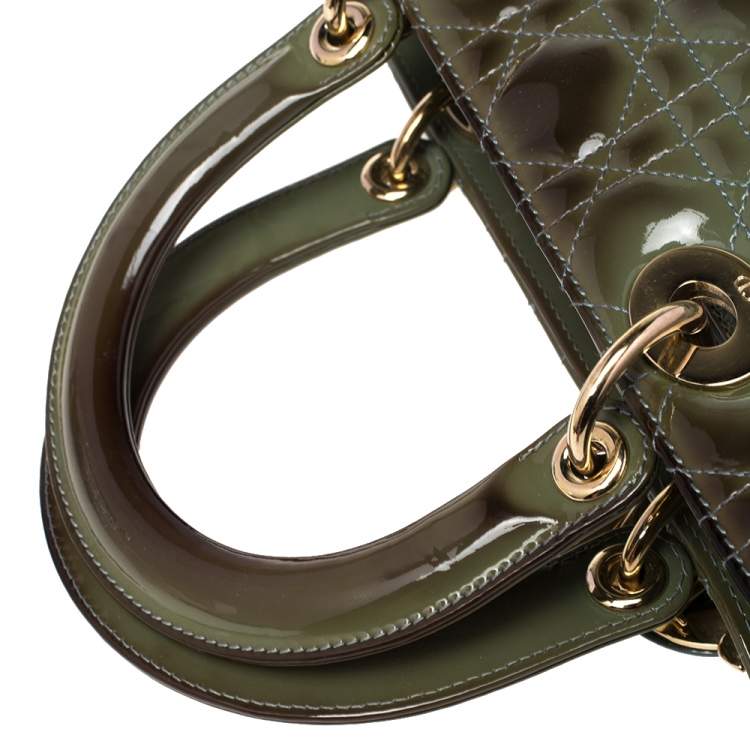 Pre Owned Dior Green Cannage Patent Leather Large Lady Dior Tote