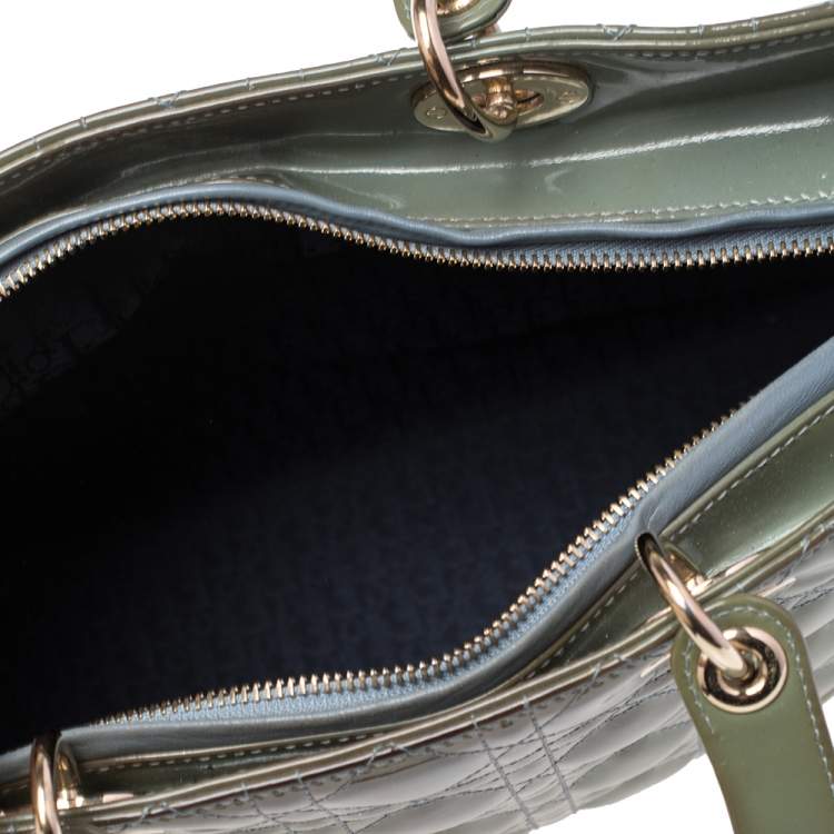 Pre Owned Dior Green Cannage Patent Leather Large Lady Dior Tote