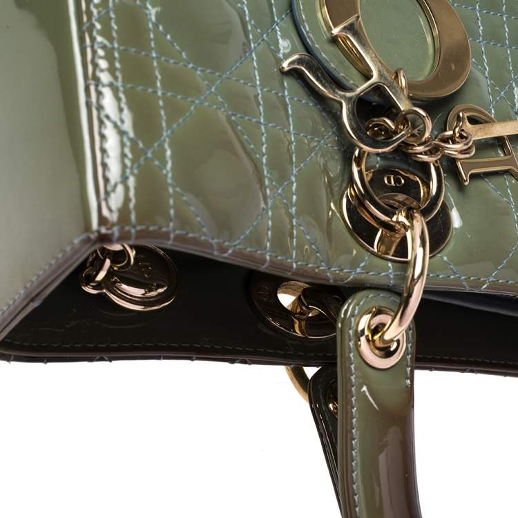 Pre Owned Dior Green Cannage Patent Leather Large Lady Dior Tote