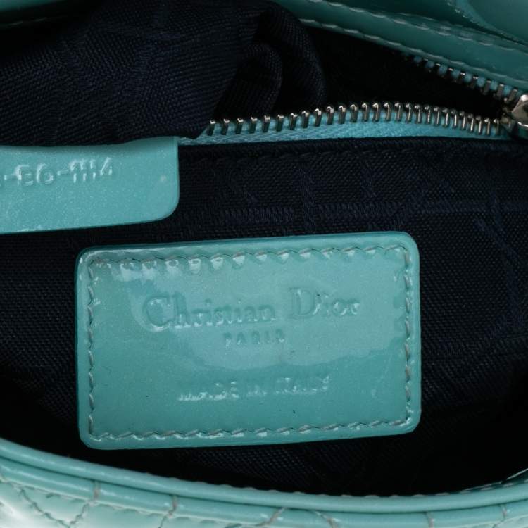 Pre Owned Dior Aqua Blue Cannage Patent Leather Mini Chain Lady Dior Tote