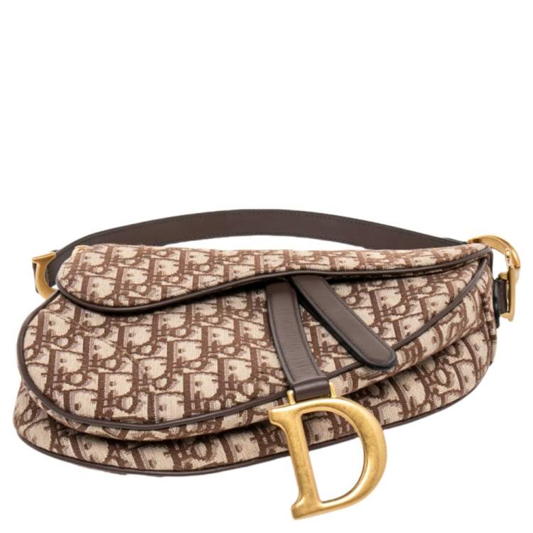 Pre Owned Dior Beige Oblique Canvas Saddle Bag