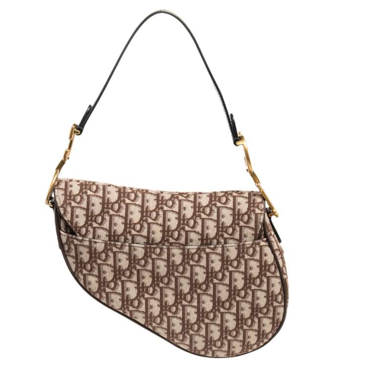 Pre Owned Dior Beige Oblique Canvas Saddle Bag