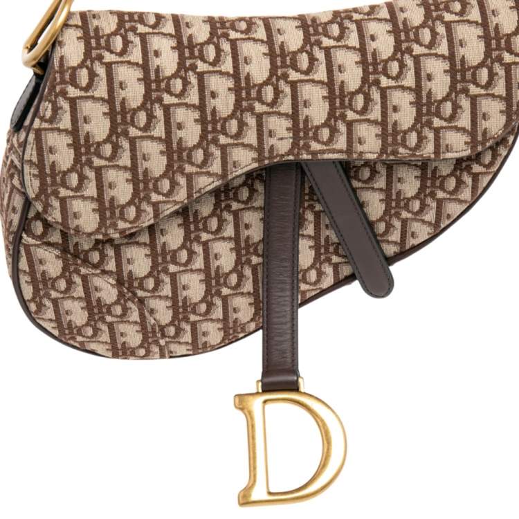 Pre Owned Dior Beige Oblique Canvas Saddle Bag