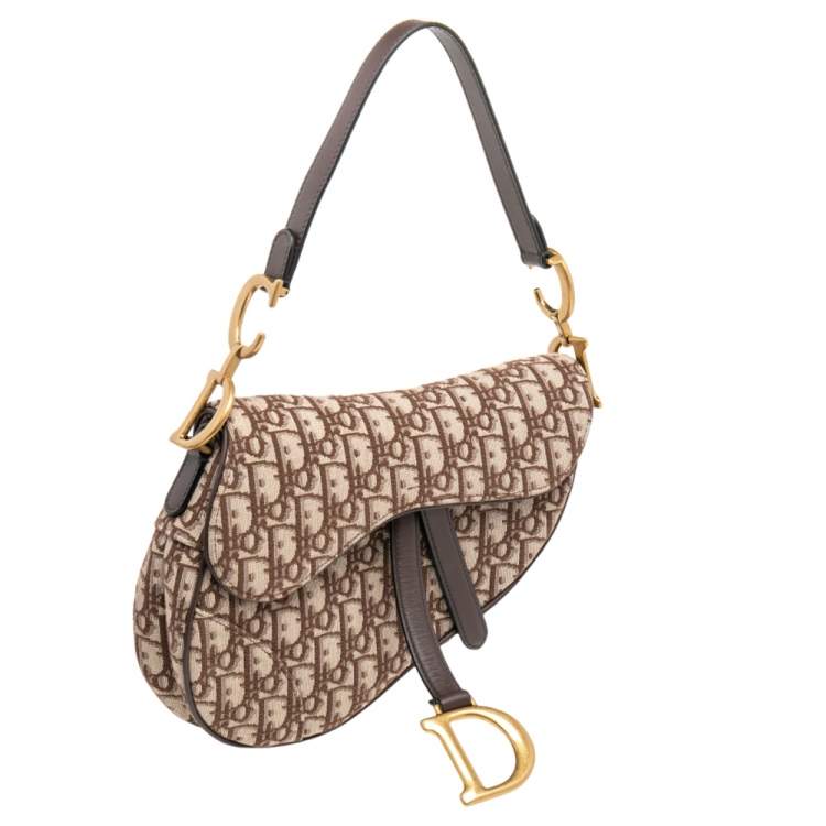 Pre Owned Dior Beige Oblique Canvas Saddle Bag