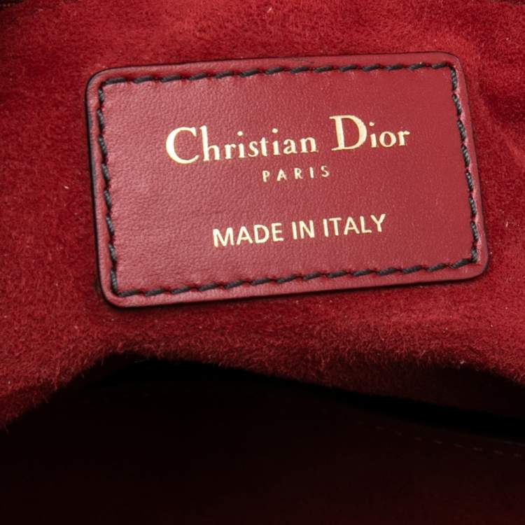 Pre Owned Dior Dark Red Leather Medium Studded Supple Lady Dior Tote