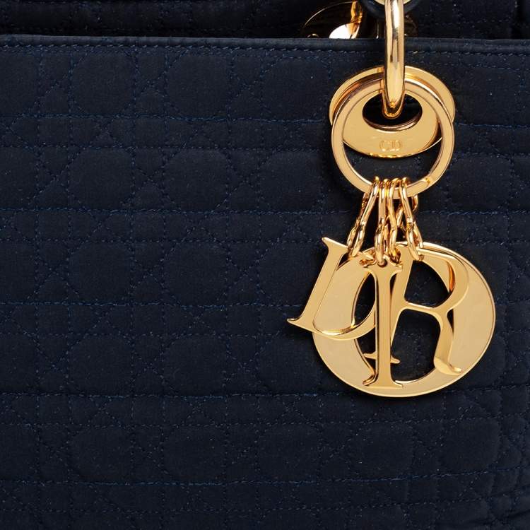 Pre Owned Dior Navy Blue Satin Medium Lady Dior Tote