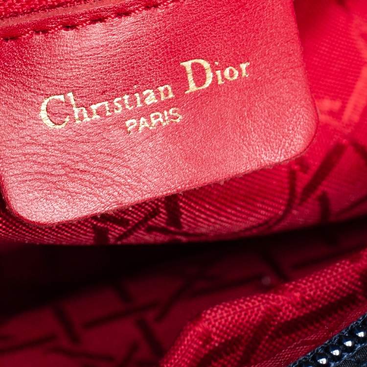 Pre Owned Dior Navy Blue Satin Medium Lady Dior Tote