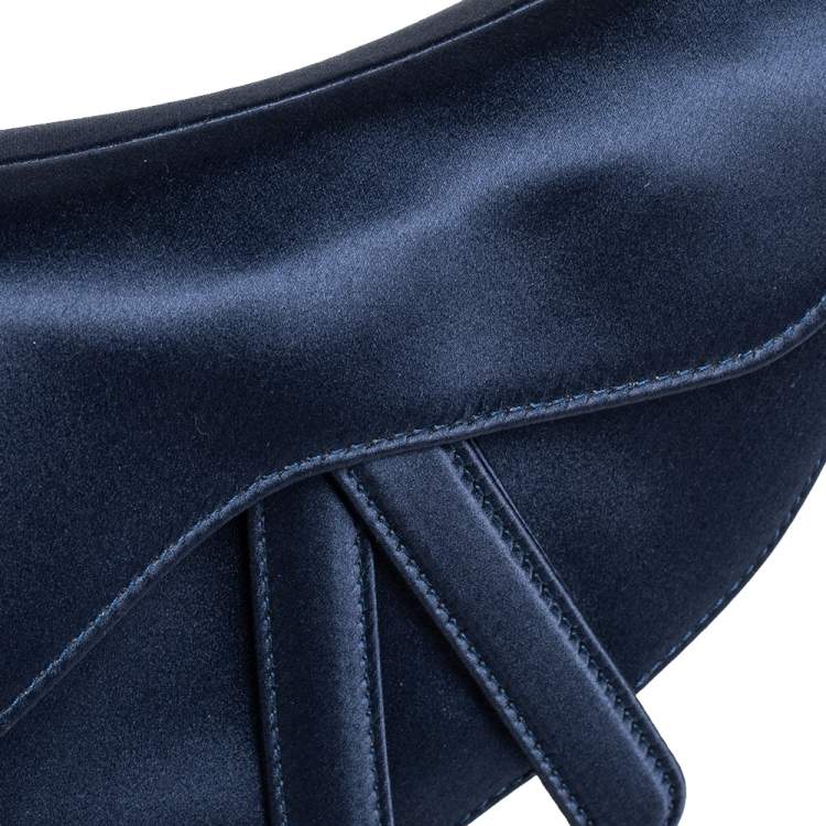 Pre Owned Dior Blue Satin Crystal Embellished Logo Mini Saddle Bag