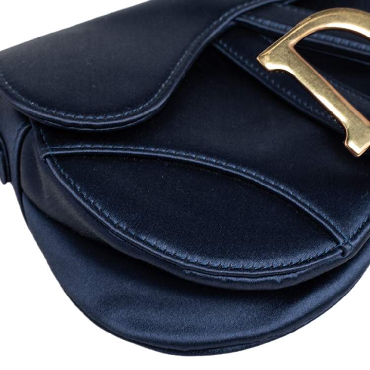 Pre Owned Dior Blue Satin Crystal Embellished Logo Mini Saddle Bag