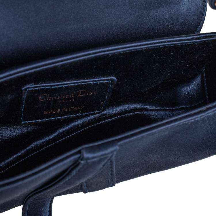 Pre Owned Dior Blue Satin Crystal Embellished Logo Mini Saddle Bag