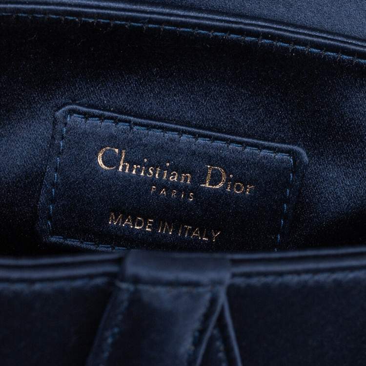Pre Owned Dior Blue Satin Crystal Embellished Logo Mini Saddle Bag