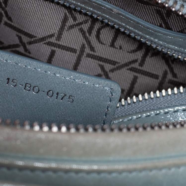 Pre Owned Dior Light Blue Cannage Shimmery Leather Medium Lady Dior Tote