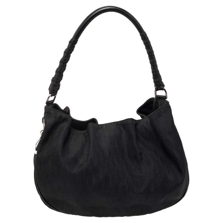 Pre Owned Dior Black Oblique Nylon and Leather Lovely Hobo