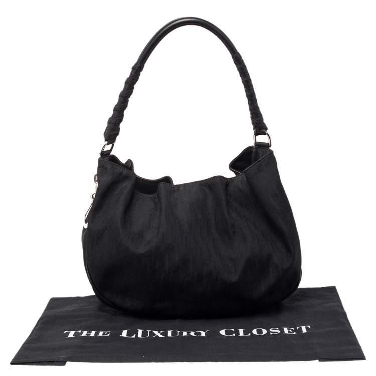 Pre Owned Dior Black Oblique Nylon and Leather Lovely Hobo
