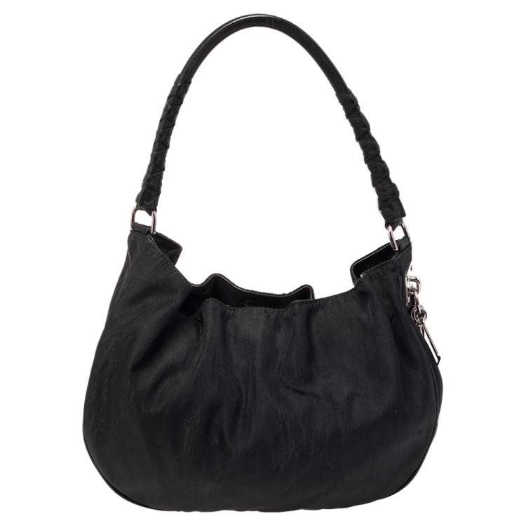 Pre Owned Dior Black Oblique Nylon and Leather Lovely Hobo