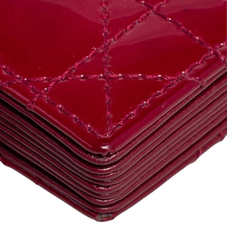 Pre Owned Dior Red Cannage Patent Leather Lady Dior Gusset Card Case