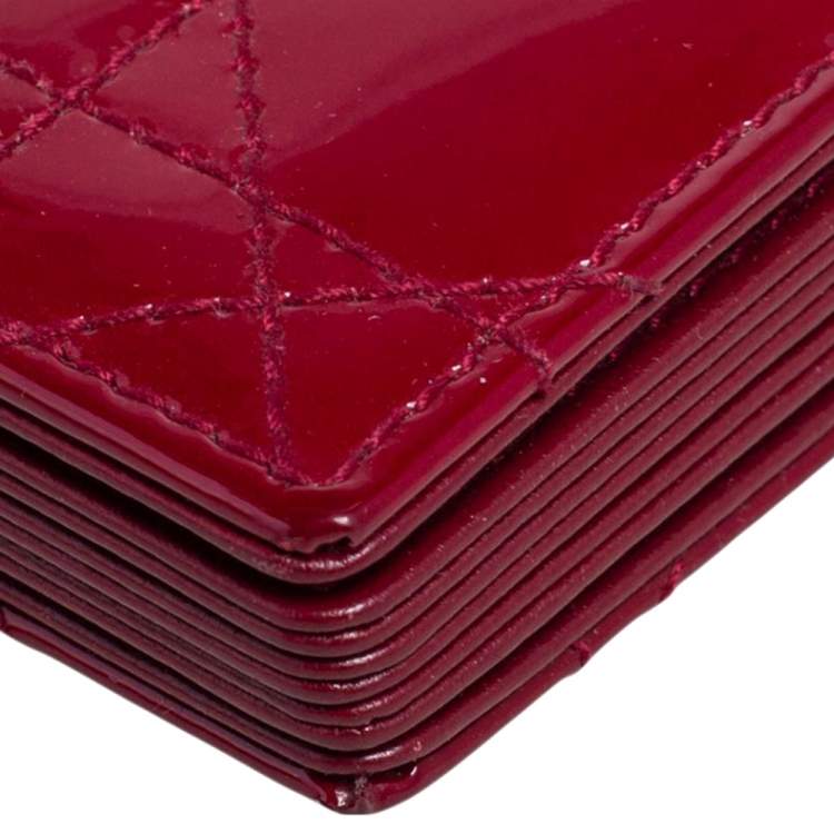 Pre Owned Dior Red Cannage Patent Leather Lady Dior Gusset Card Case