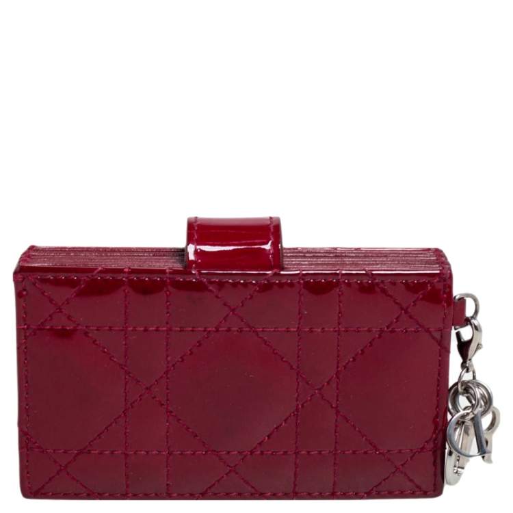 Pre Owned Dior Red Cannage Patent Leather Lady Dior Gusset Card Case