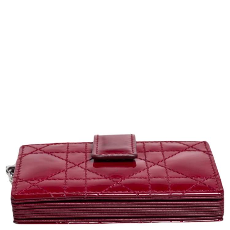 Pre Owned Dior Red Cannage Patent Leather Lady Dior Gusset Card Case