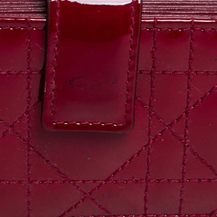 Pre Owned Dior Red Cannage Patent Leather Lady Dior Gusset Card Case