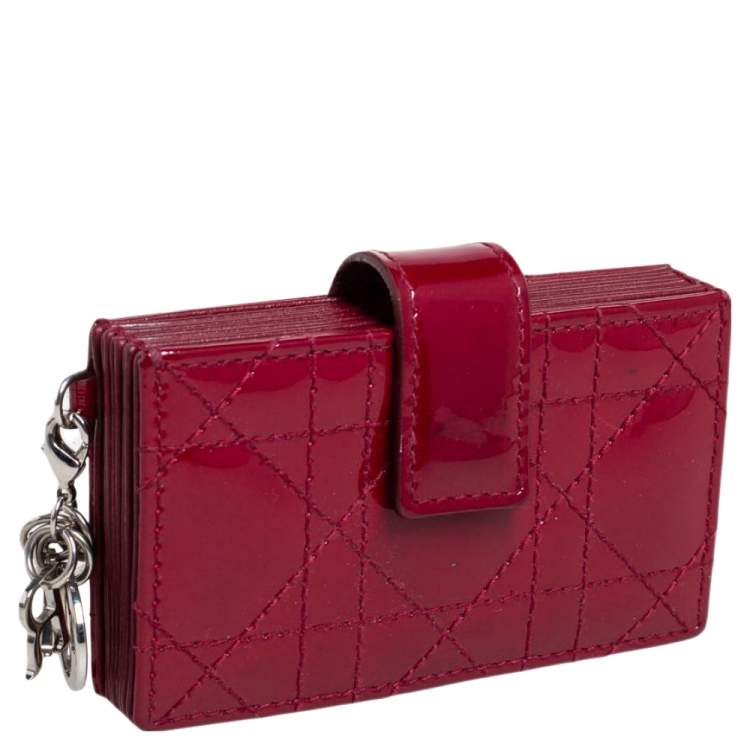 Pre Owned Dior Red Cannage Patent Leather Lady Dior Gusset Card Case