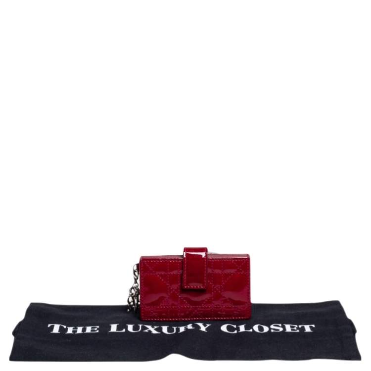 Pre Owned Dior Red Cannage Patent Leather Lady Dior Gusset Card Case