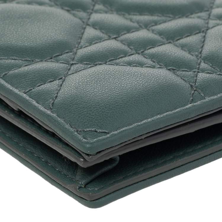Pre Owned Dior Green Cannage Leather Mini Lady Dior Card Case