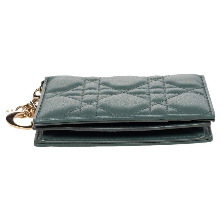 Pre Owned Dior Green Cannage Leather Mini Lady Dior Card Case