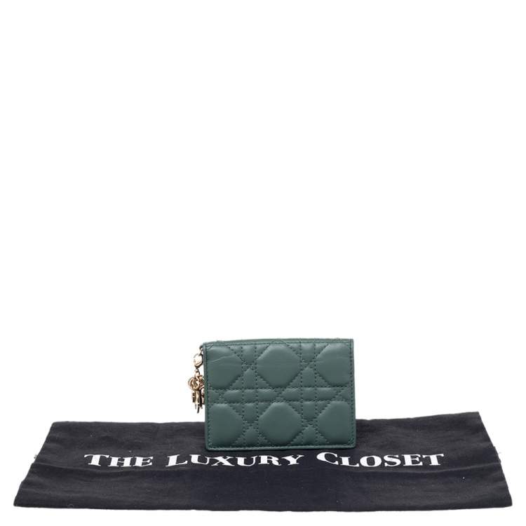 Pre Owned Dior Green Cannage Leather Mini Lady Dior Card Case