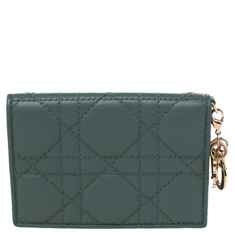 Pre Owned Dior Green Cannage Leather Mini Lady Dior Card Case