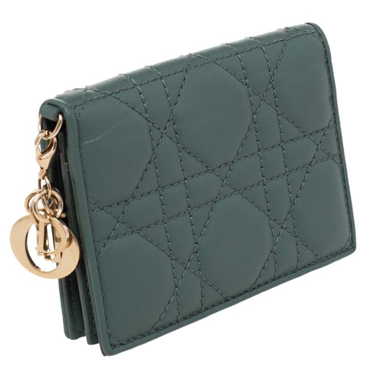 Pre Owned Dior Green Cannage Leather Mini Lady Dior Card Case